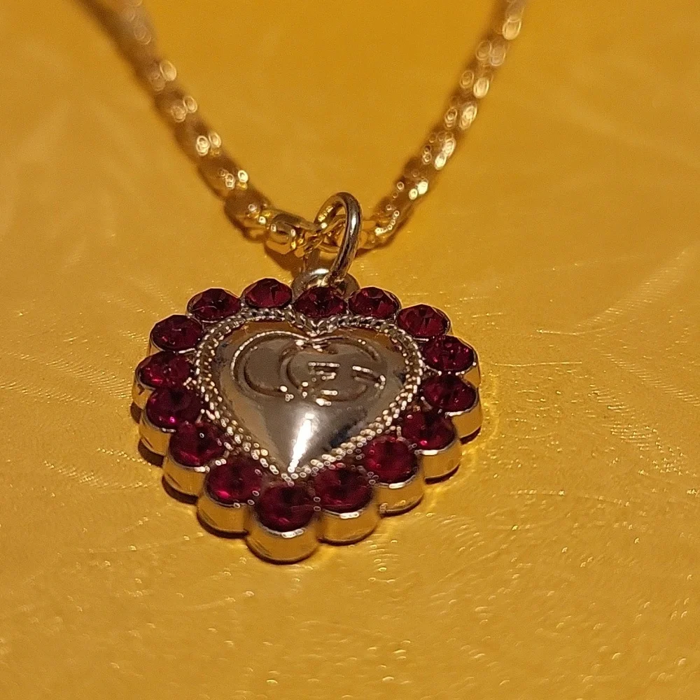 Gold Heart Pendant Necklace with Red Accents - Picture 3 of 5